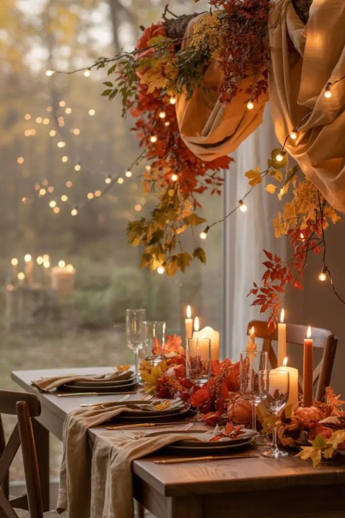 Golden glow rustic fall dining table