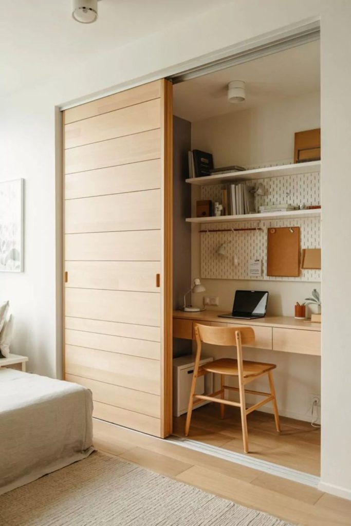 Closet converted into hidden home office