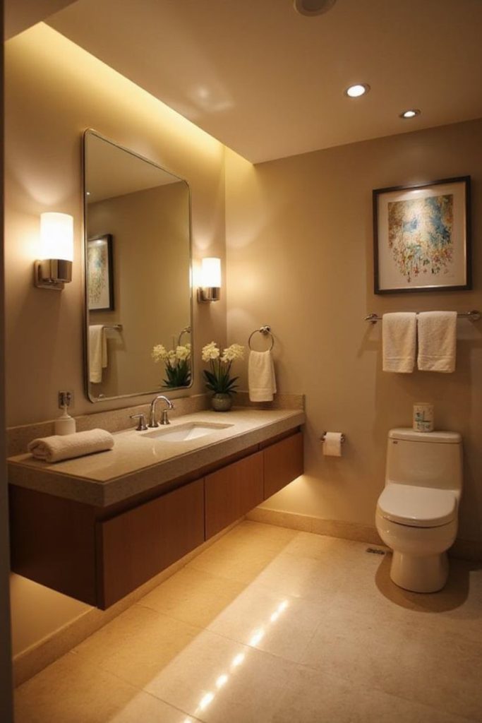 Hidden light bathroom with glowing ambiance.
