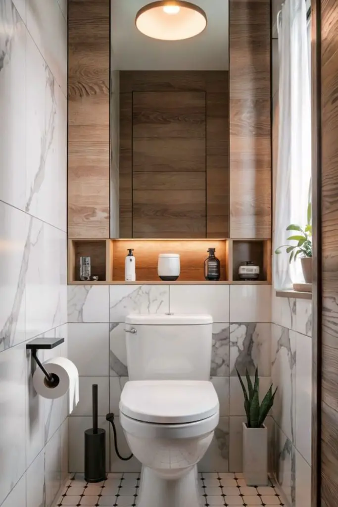 Concealed lighting brightens compact toilet space