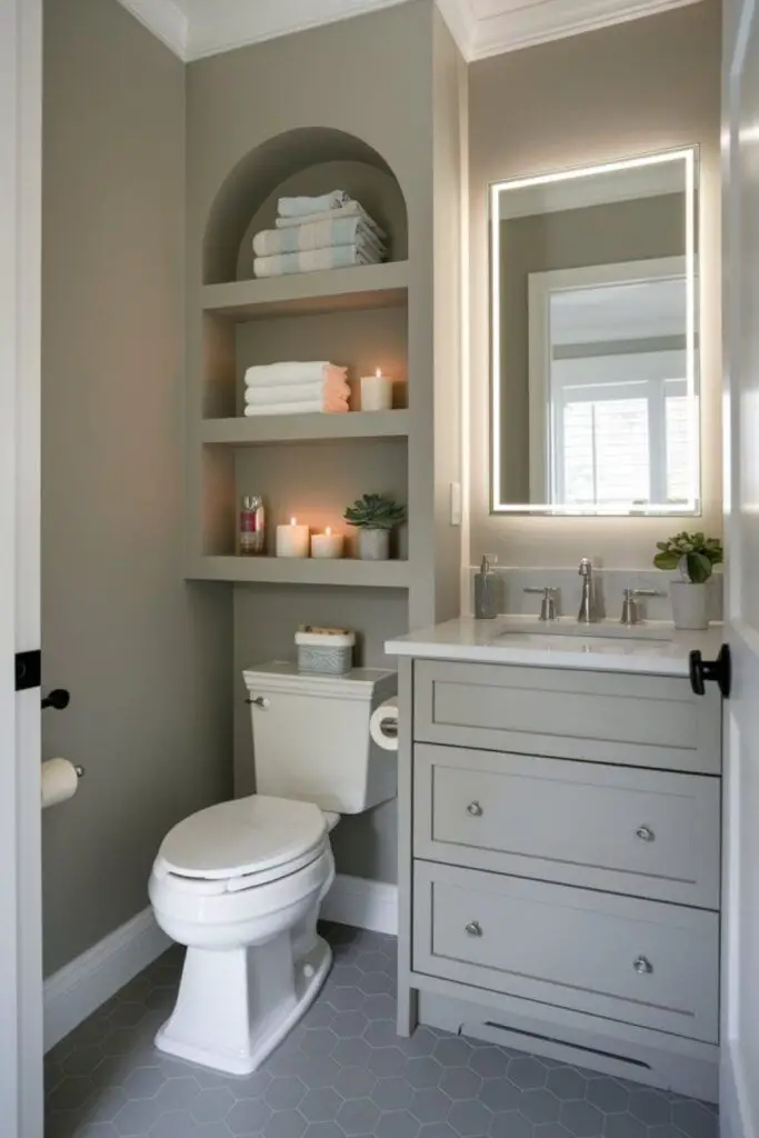 Recessed wall niche adds décor storage