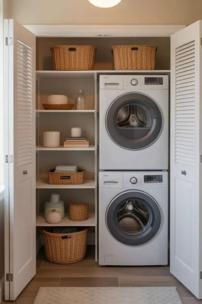 Utility closet conceals laundry area
