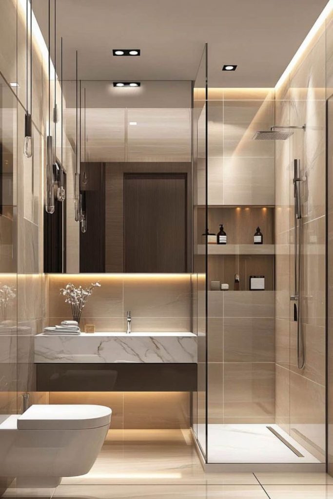 High gloss bathroom with reflective shine.