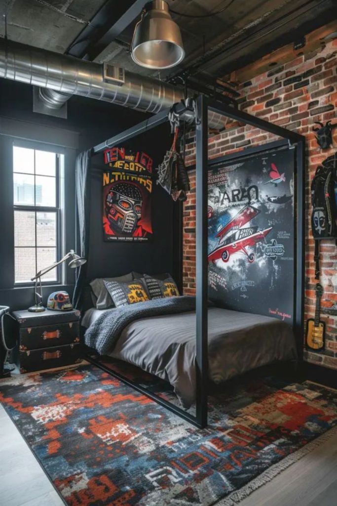 Industrial metal loft styled kids room