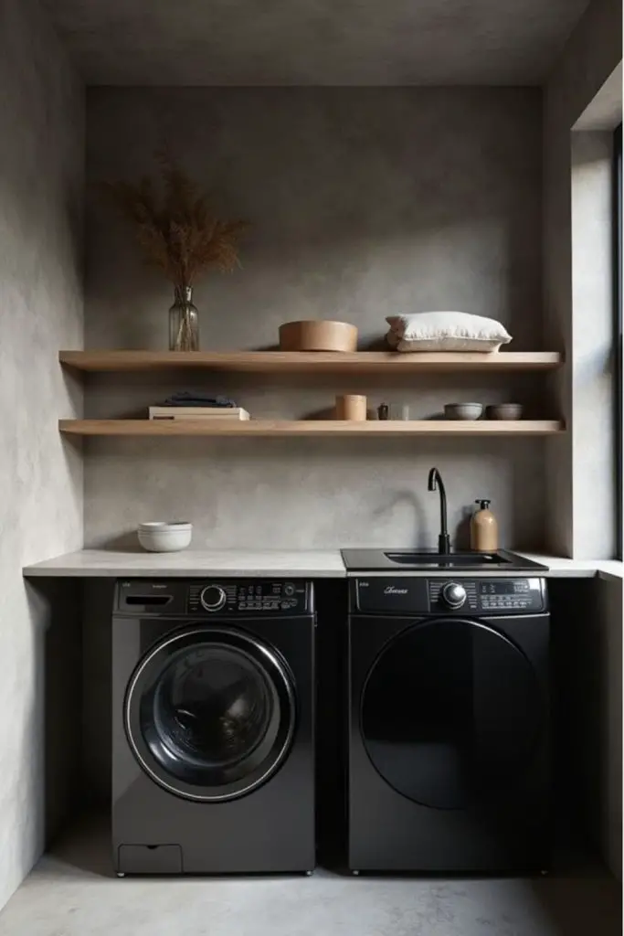 Industrial loft laundry with concrete walls