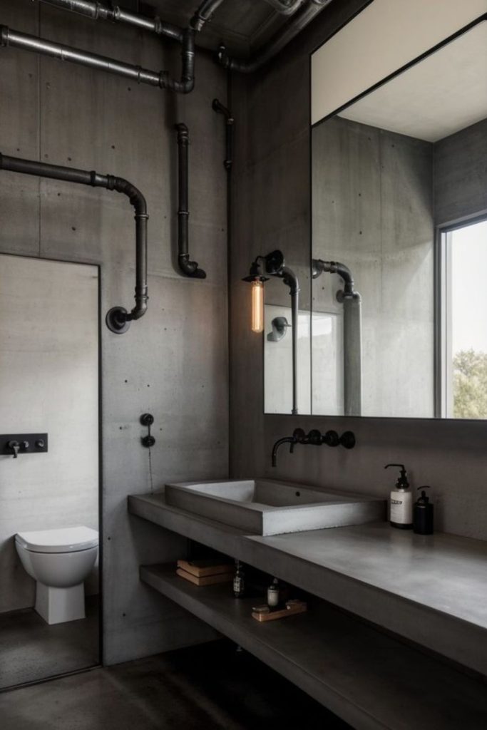 Industrial bathroom with exposed concrete style.