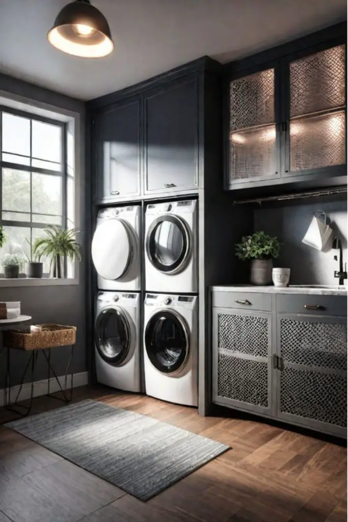 Raw steel industrial style laundry room