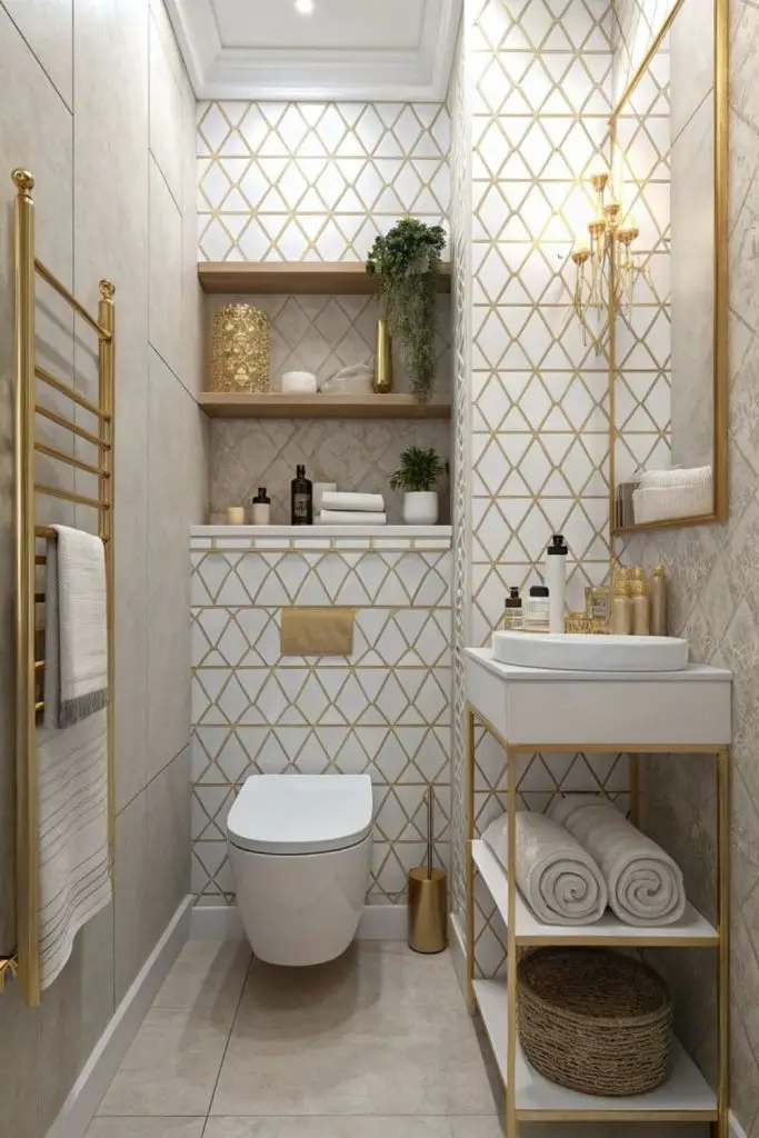 Gold bathroom fixtures add luxe style