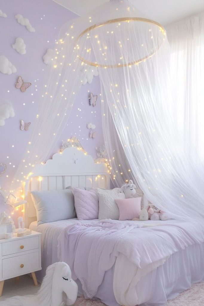 Fairy themed whimsical lavender kids bedroom