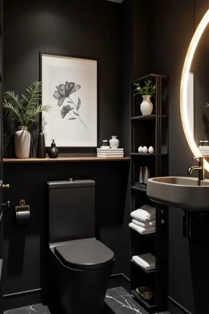 Matte black walls create modern minimalism