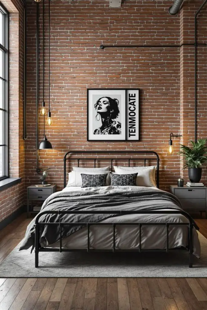 Steel and slate masculine bedroom style.