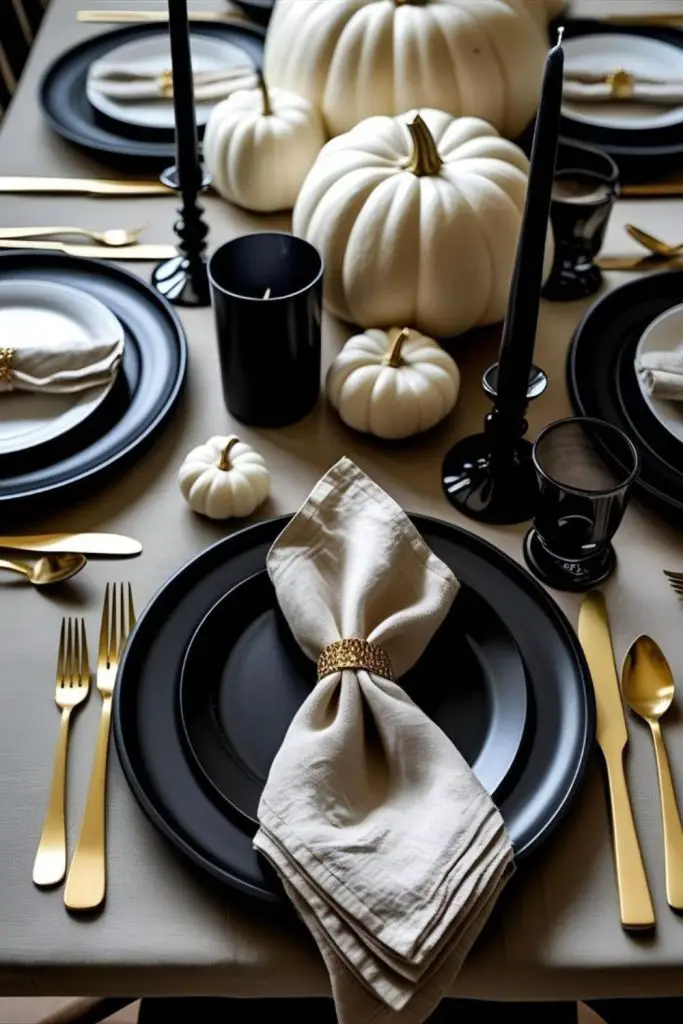 Dramatic black and gold autumn table
