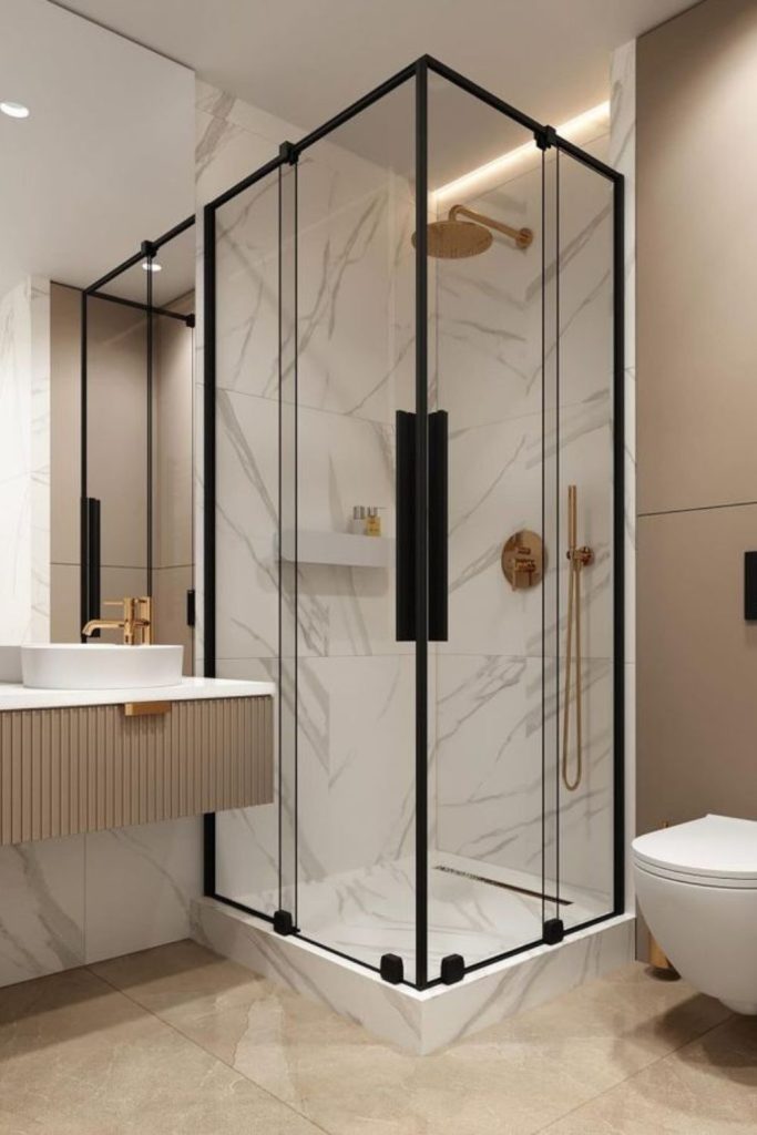 Minimal glass cube wetroom with openness