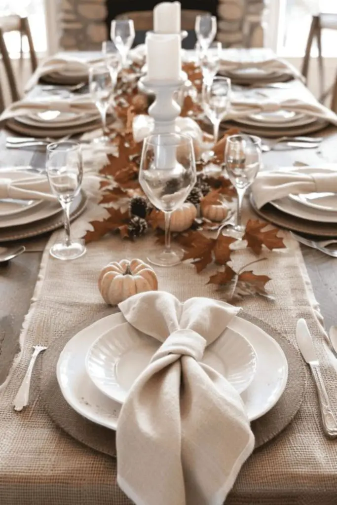 Minimalist white neutral fall table setting