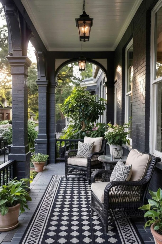 Bold black timber porch design style