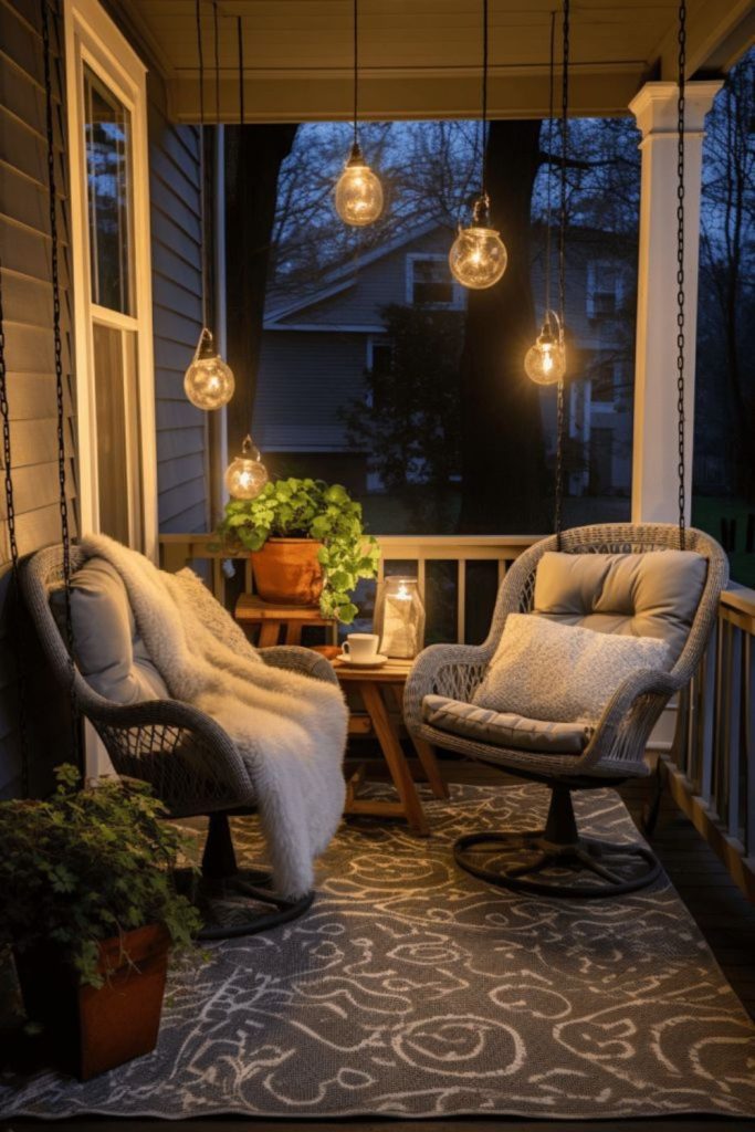 Rustic porch with clay pots cushions.