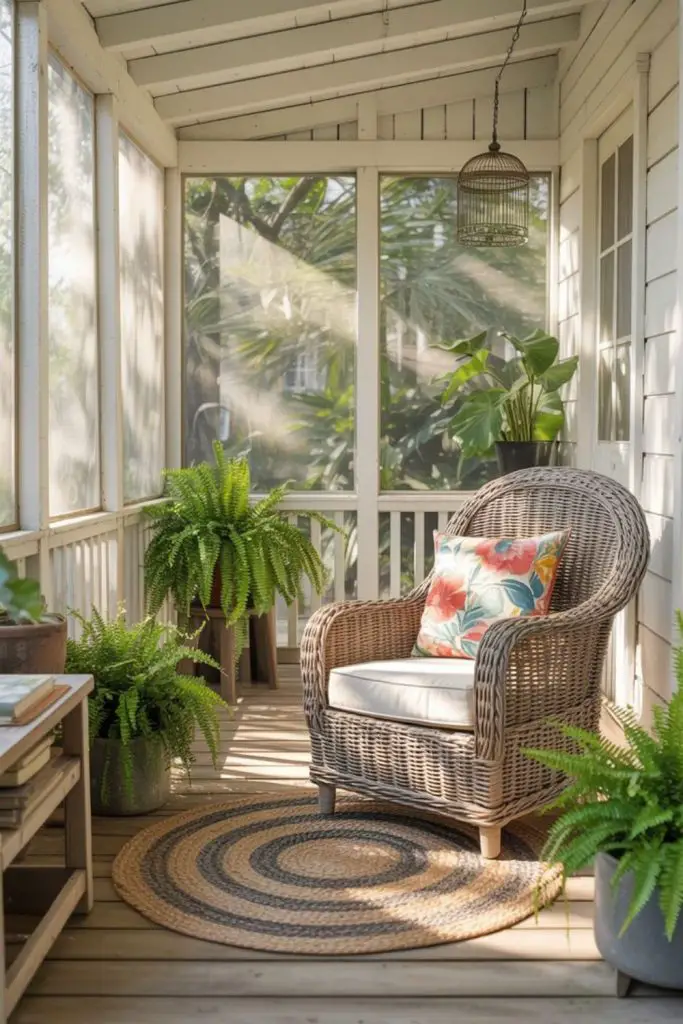 Transparent porch with timber and plants