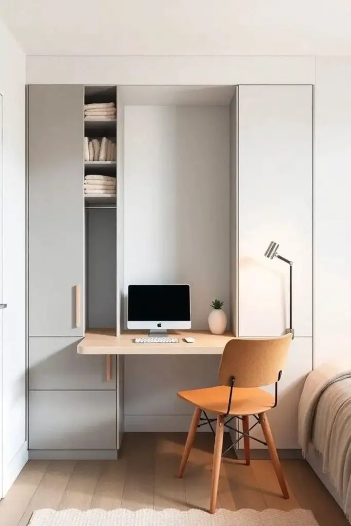 Foldable wall desk saving floor space