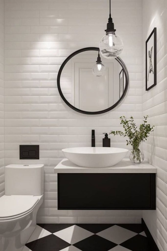Black and white monochrome bathroom design.
