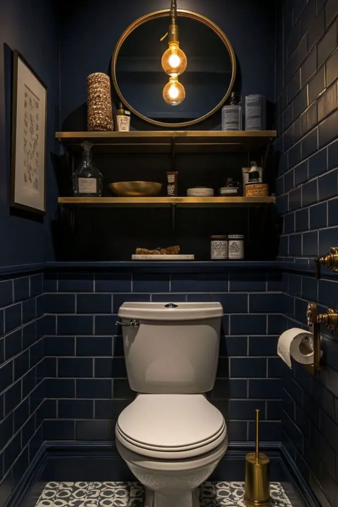 Dark walls bring moody bathroom vibe