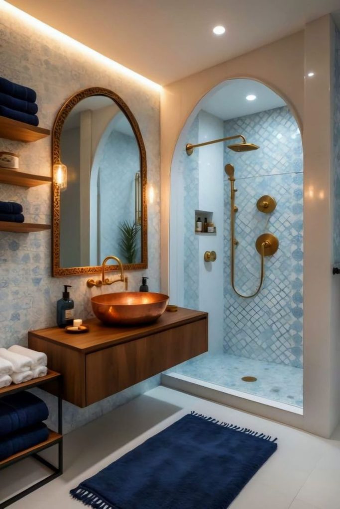 Moroccan mosaic wetroom with vibrant tiles