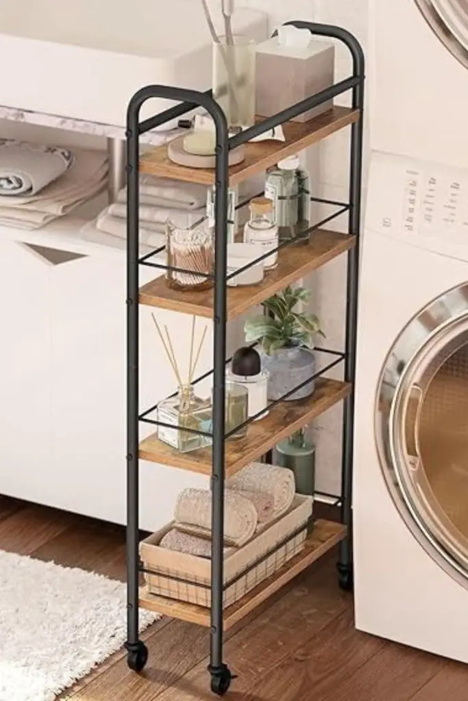 Narrow rolling cart between appliances