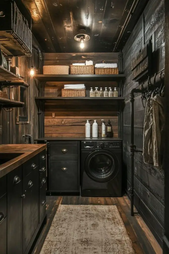 Compact obsidian corner luxury laundry space