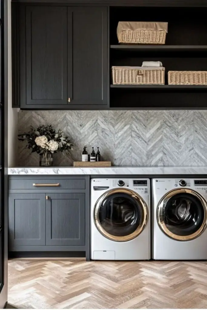 Obsidian matte cabinetry serene laundry room