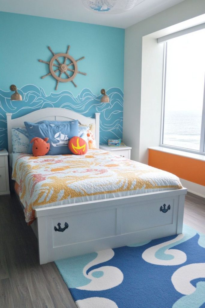 Ocean wave turquoise kids room decor