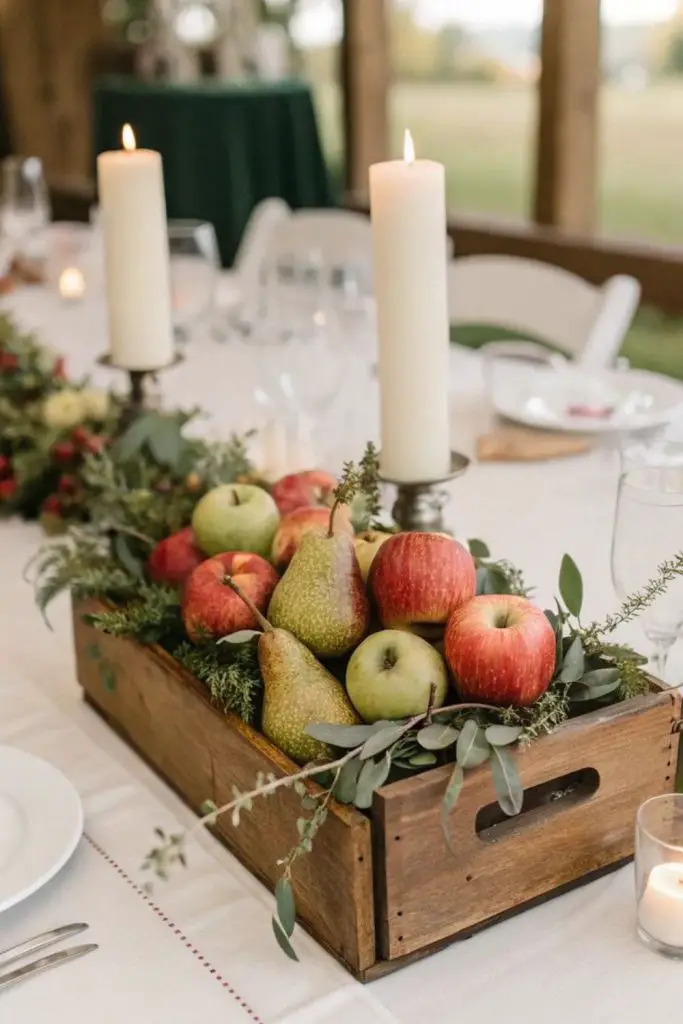 Orchard harvest apples rustic table setup