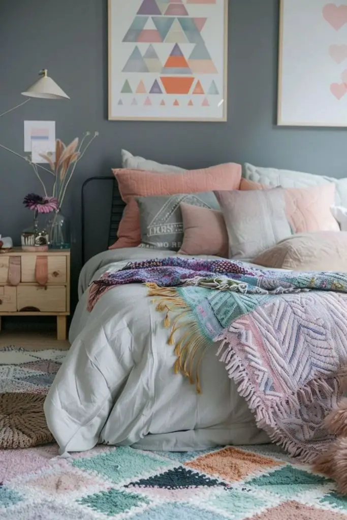 Pastel palette brightening compact bedroom space