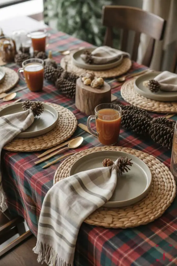 Plaid napkins tie autumn table style.