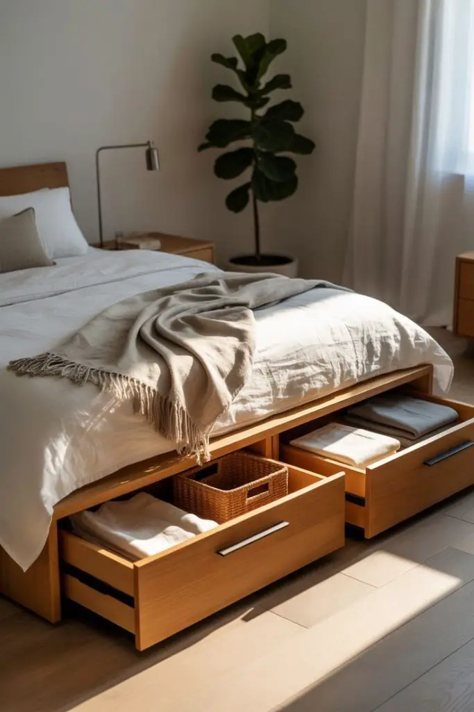 Platform bed with hidden storage drawers