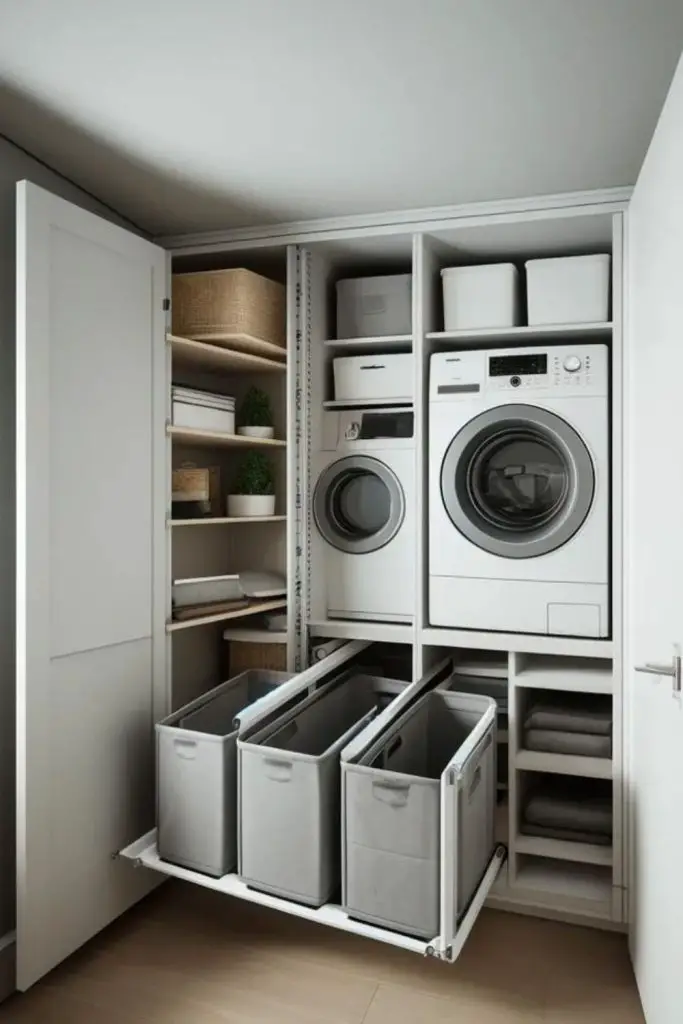 Hidden pull-out hamper storage drawer