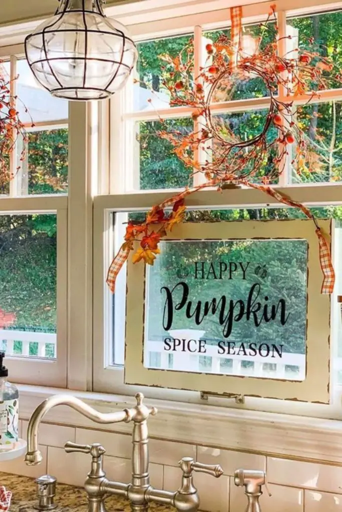 Pumpkin spice signs add festive humor.
