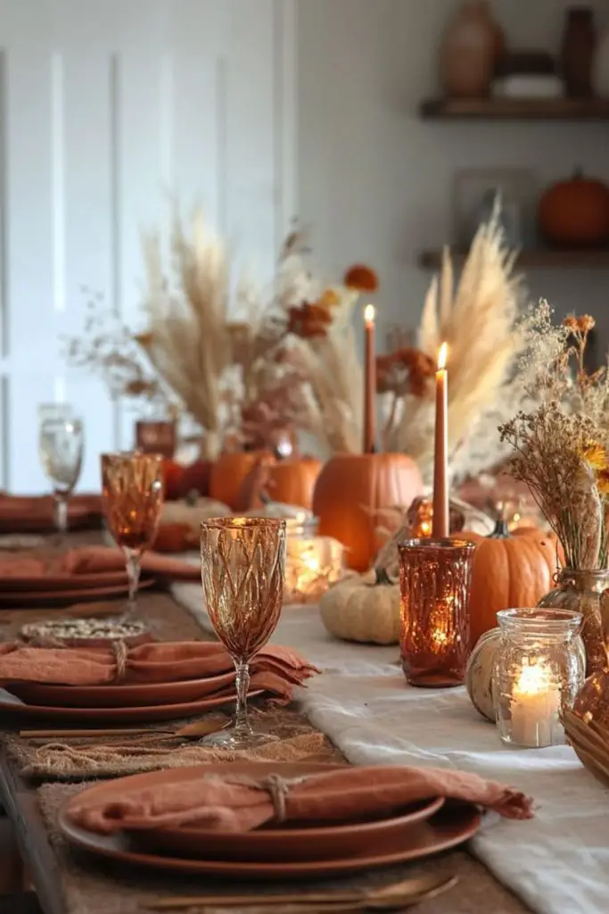 Pumpkin spice themed cozy table décor