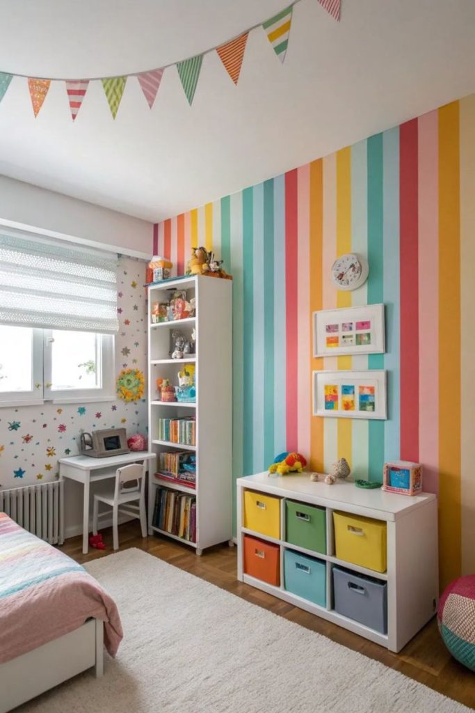 Rainbow striped kids bedroom design