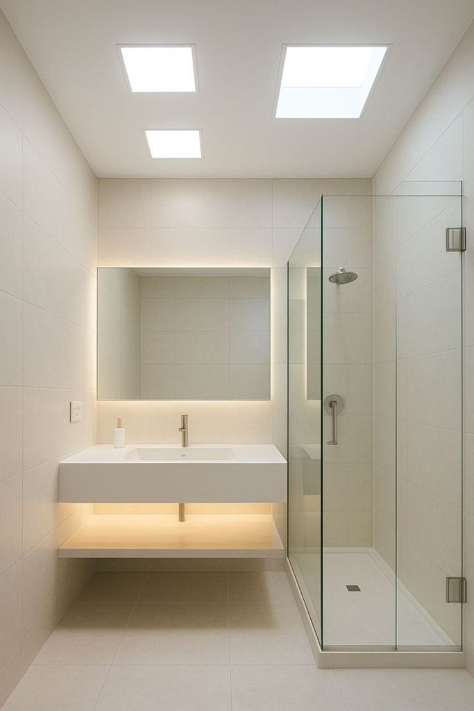 Recessed lights brighten small shower rooms.