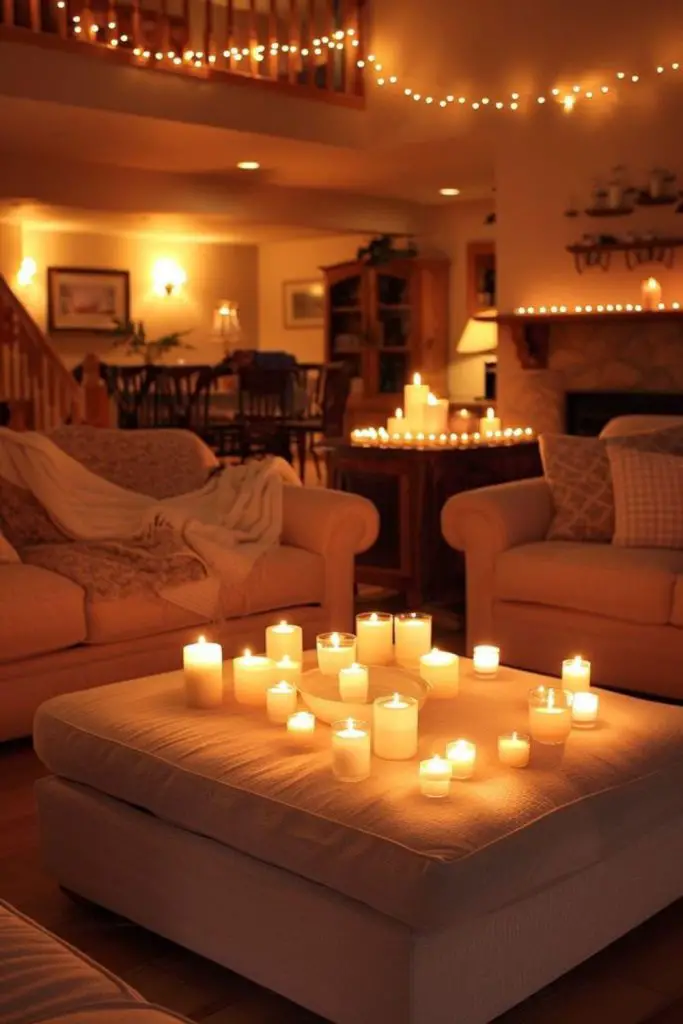 Romantic candle niche with glowing lanterns