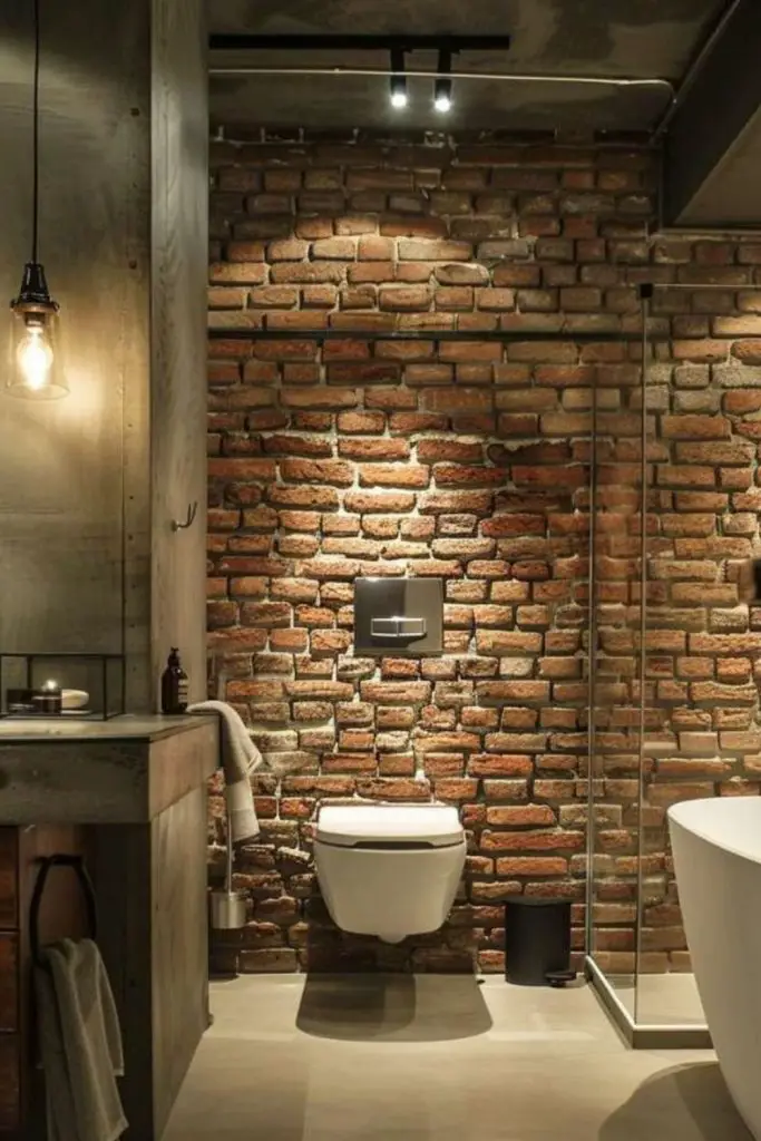 Rustic brick walls warm toilet design