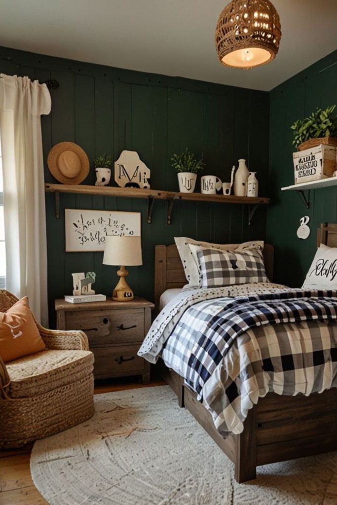 Rustic wood cabin styled kids bedroom