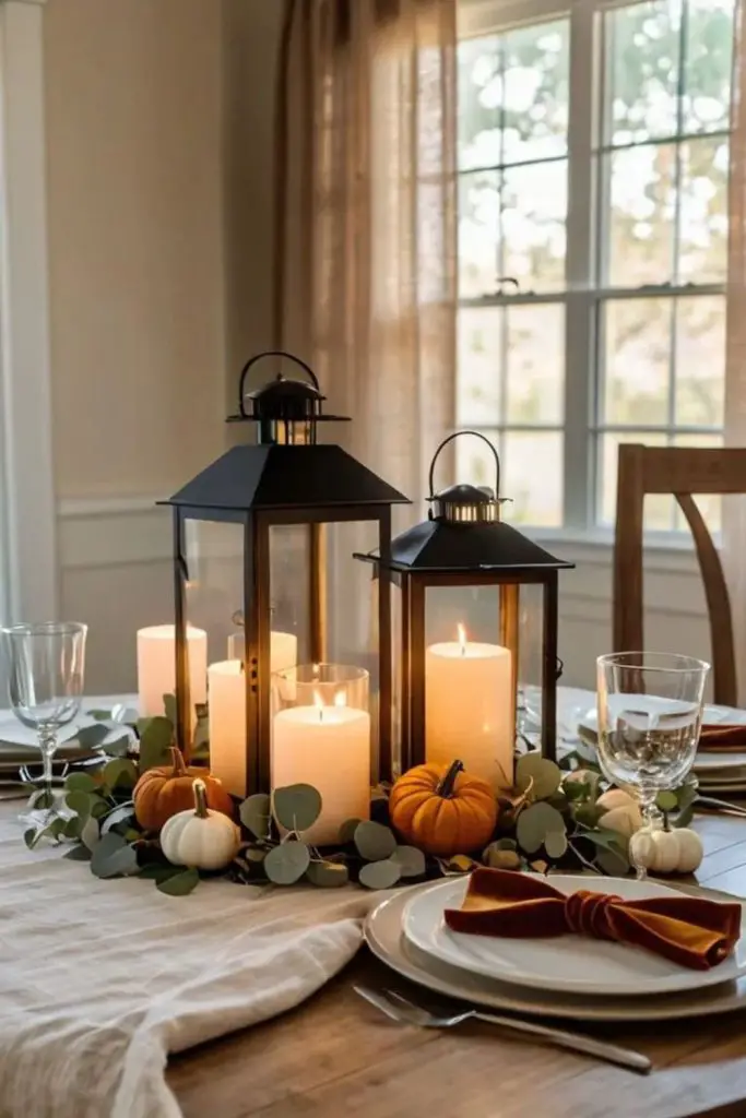 Rustic lantern trail autumn dining theme