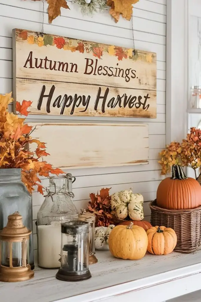 Rustic wooden signs express seasonal charm.