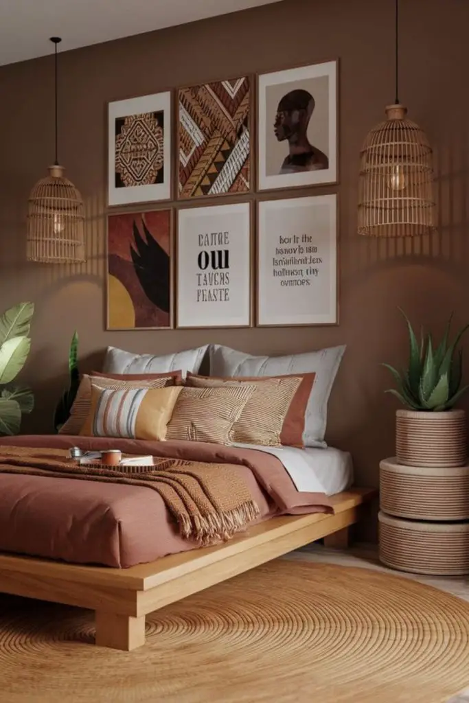 Safari-inspired masculine bedroom retreat.