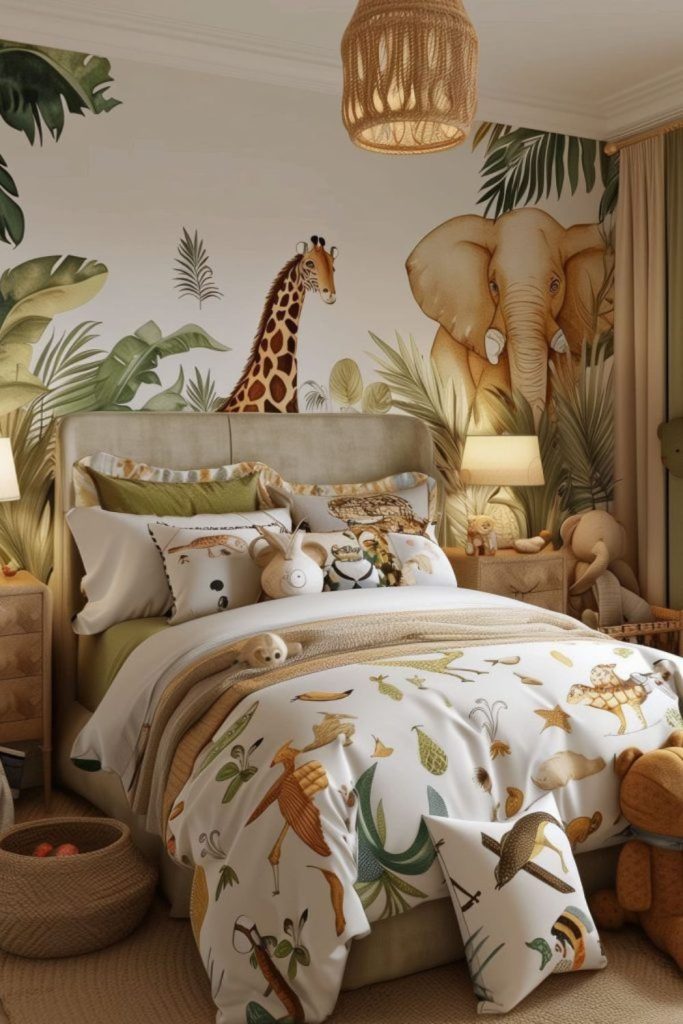 Safari jungle themed kids bedroom decor