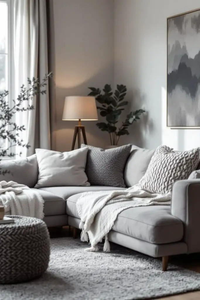 Serene grey refuge with linen sofa