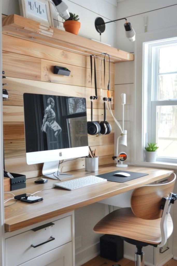 Cable concealment desk with tidy setup