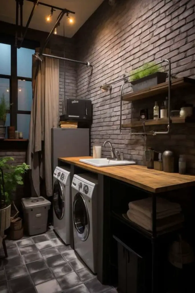 Smoky charcoal brick wall laundry room