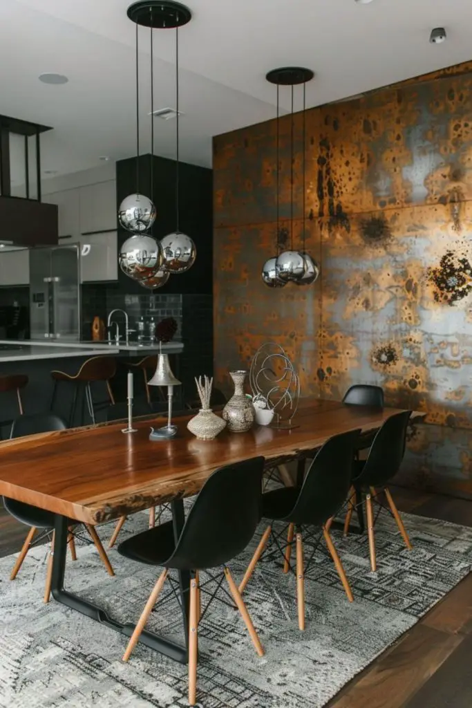 Smoky bronze industrial dining area
