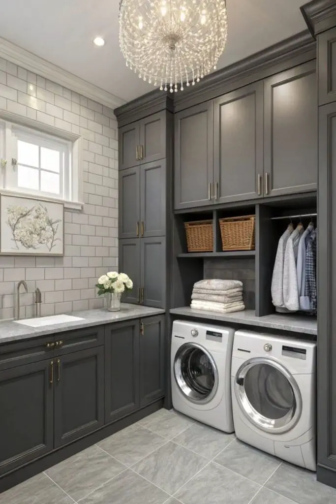 Storm gray cabinets with quartz counters